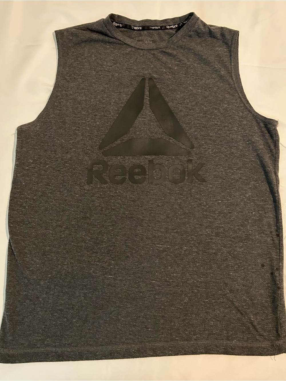 Reebok Mens Gray Sleeveless Muscle Tank Top Athletic Logo - Size M